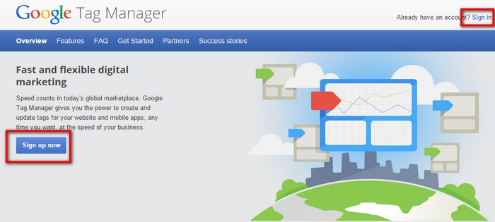 Sing up in Google Tag manager 